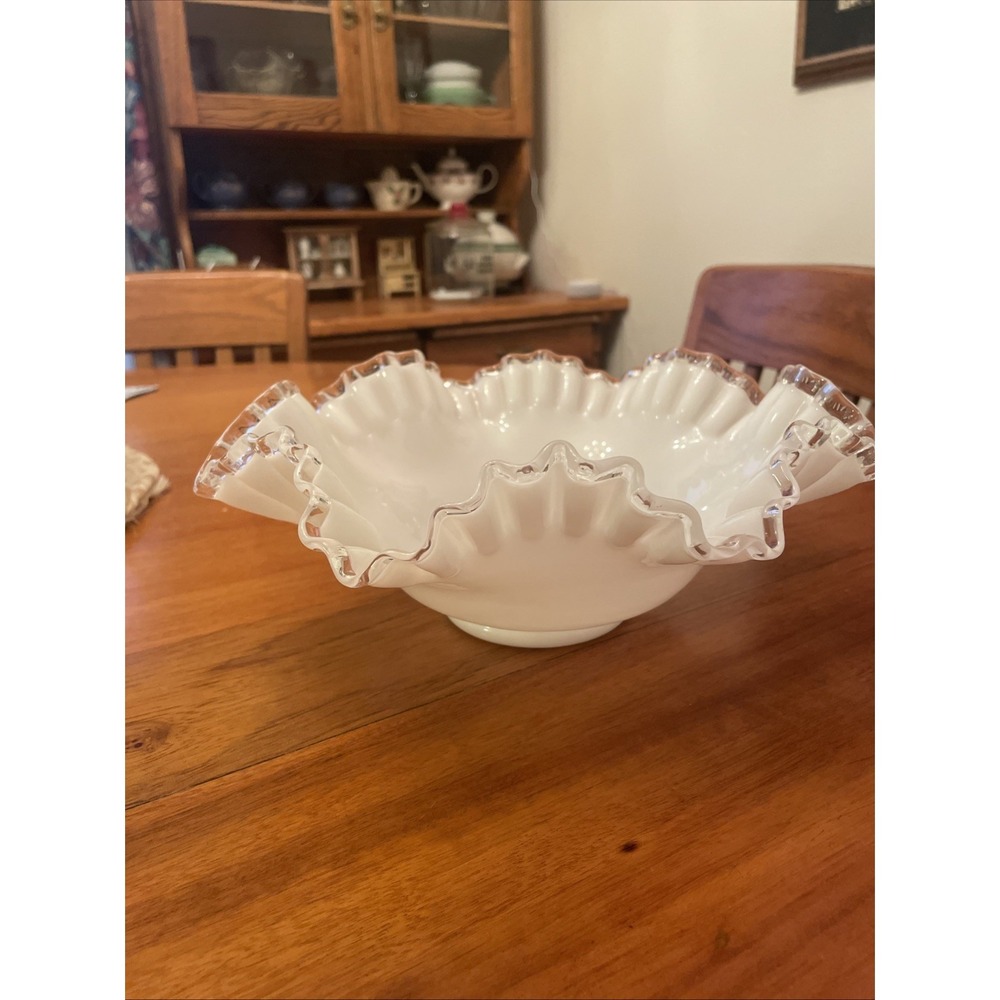 Fenton Silver Crest Double Crimp Milk Glass Bowl - 1941/1949 - Rare Find ~11"